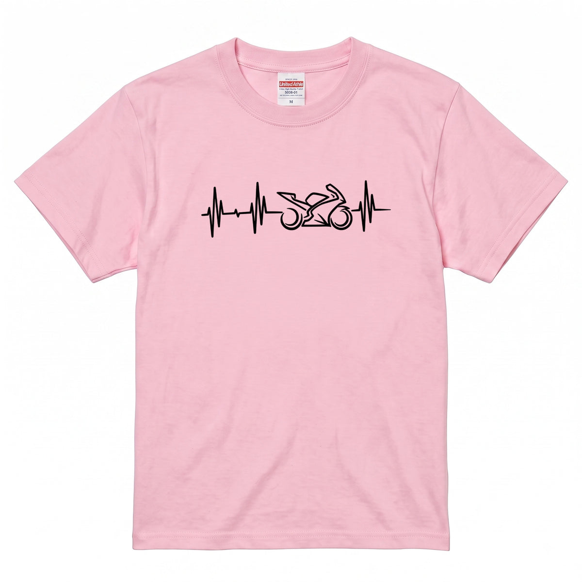 BIKE HEARTBEAT | スーパースポーツ 心電図ライン モノトーン グラフィック Tシャツ【バイク乗りの日常・峠・オシャレ・ギフトに最適】