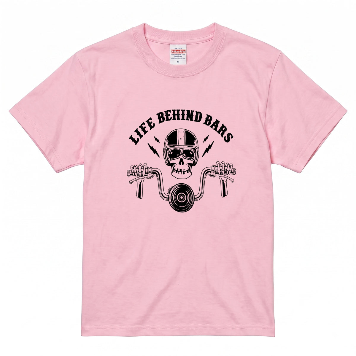 LIFE BEHIND BARS | レトロ スカル ハンドルバー ライダース Tシャツ【バイク乗りの日常・カスタム・オシャレ・ギフトに最適】
