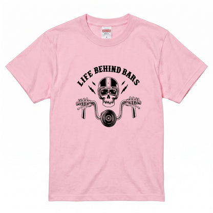 LIFE BEHIND BARS | レトロ スカル ハンドルバー ライダース Tシャツ【バイク乗りの日常・カスタム・オシャレ・ギフトに最適】