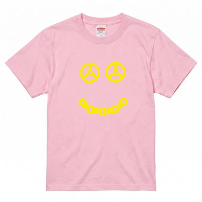 STEERING SMILE | 黄色 スマイル カーステアリング チェーン ミニマル グラフィック Tシャツ【バイク雑貨・普段着・メンズ・オシャレ・ギフトに最適】