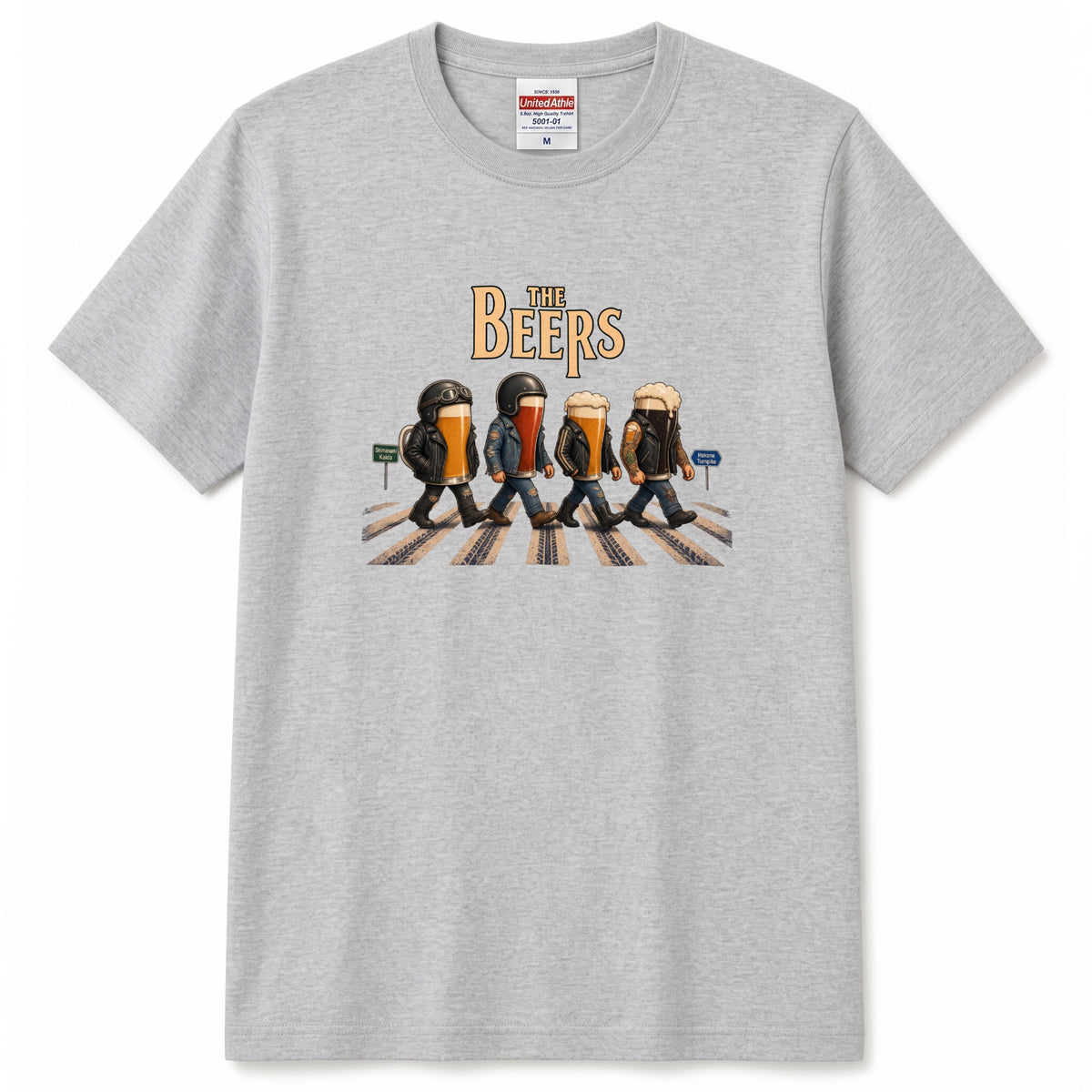 THE BEERS Neoclassic  | バイク 狂 クラフトビール 横断歩道 ゆるかわ パロディ Tシャツ【バイク好き・ライダー・父の日・イベント・プレゼントに最適】