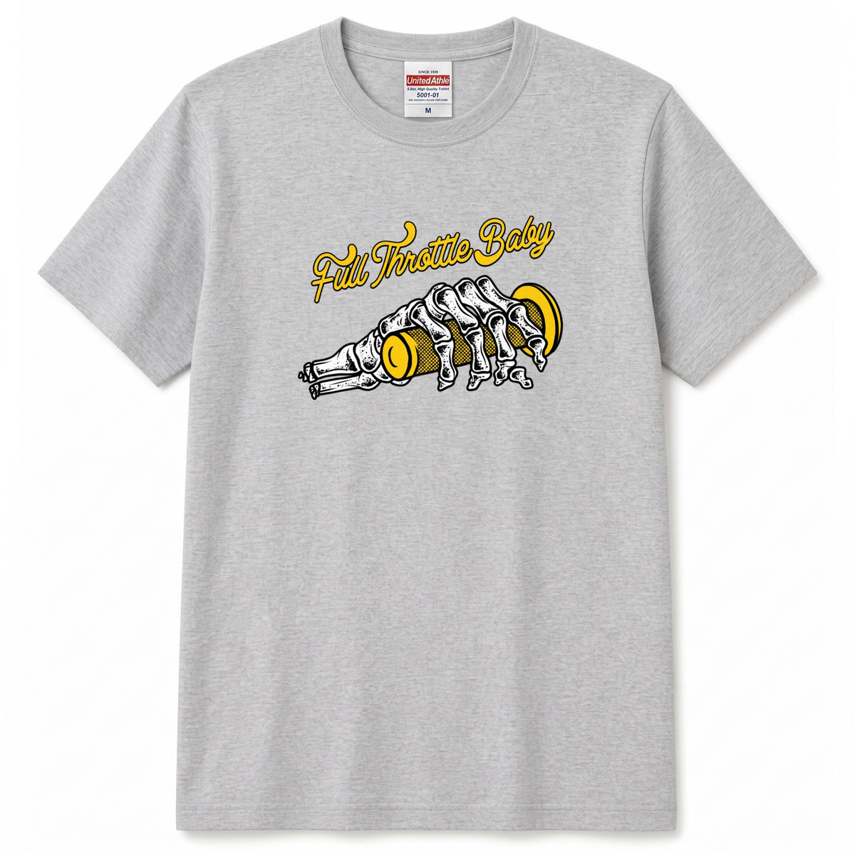 FULL THROTTLE | スケルトン ハンド アクセル グラフィック Tシャツ【バイク乗りの日常・カスタム・オシャレ・ギフトに最適】