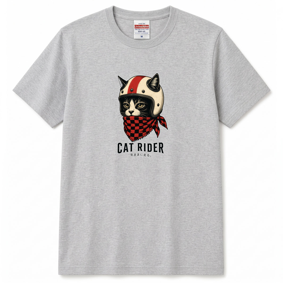 VINTAGE CAT RIDER | クラシック ヘルメット 猫グラフィック アメカジ モーターサイクル Tシャツ【バイカーファッション・普段着・ツーリング・ユニセックス・ギフトに最適】