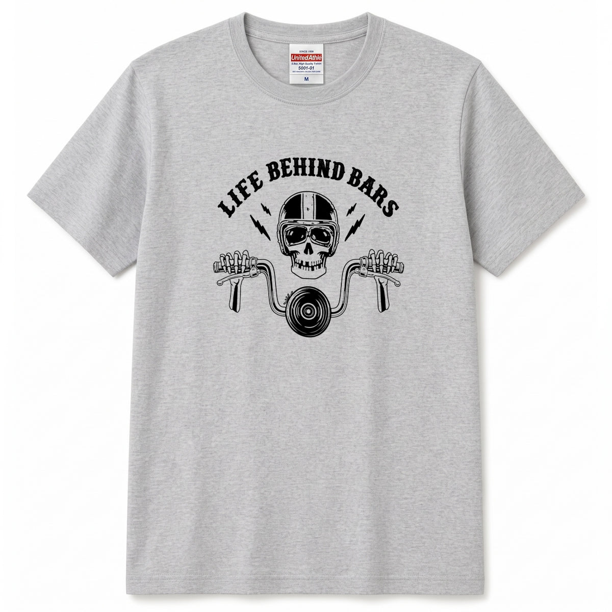 LIFE BEHIND BARS | レトロ スカル ハンドルバー ライダース Tシャツ【バイク乗りの日常・カスタム・オシャレ・ギフトに最適】