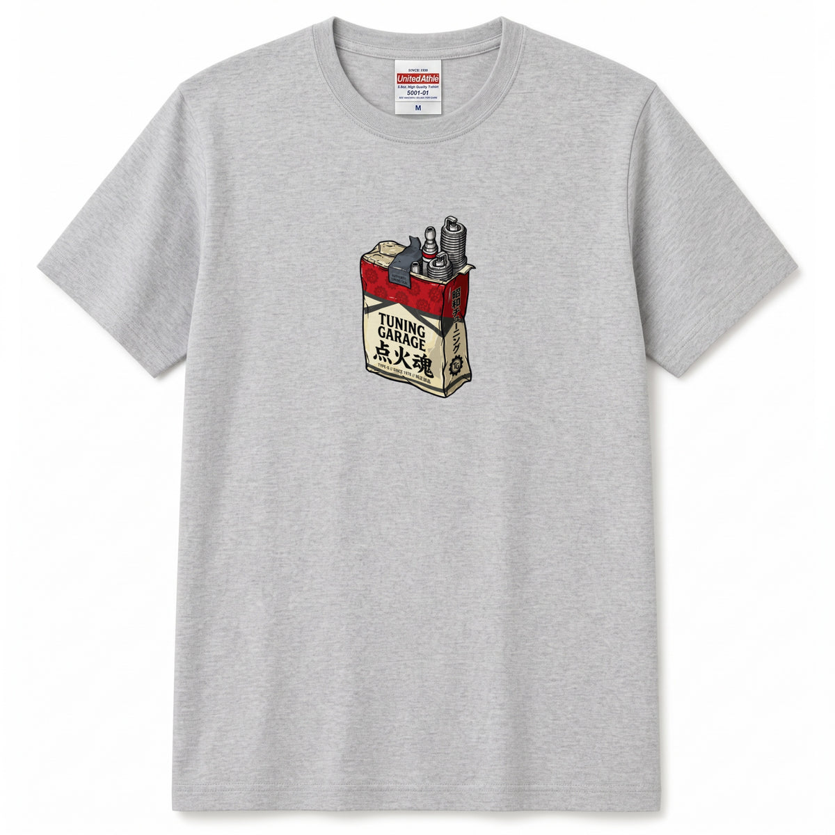 点火魂 | 昭和チューニング ガレージ 点火プラグ レトロパッケージ Tシャツ【ライダー・バイク男子・旧車會・父の日・プレゼントに最適】