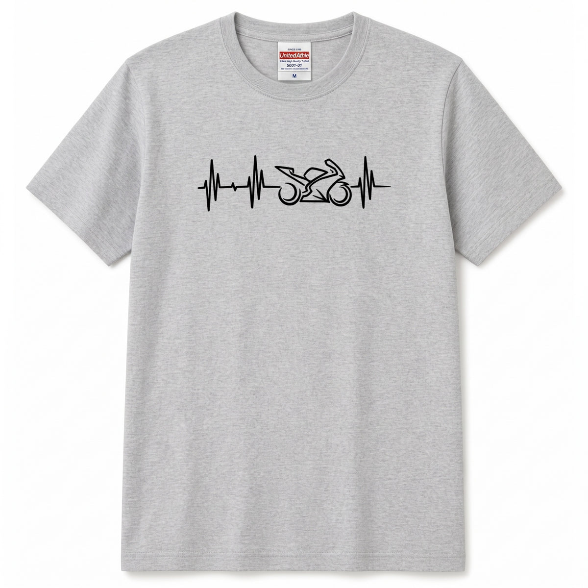 BIKE HEARTBEAT | スーパースポーツ 心電図ライン モノトーン グラフィック Tシャツ【バイク乗りの日常・峠・オシャレ・ギフトに最適】