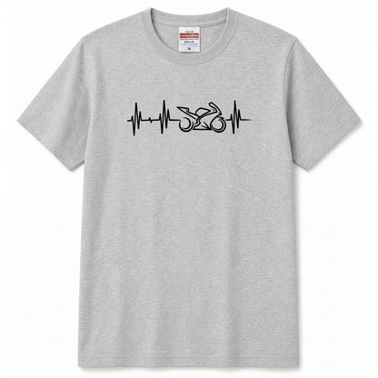 BIKE HEARTBEAT | スーパースポーツ 心電図ライン モノトーン グラフィック Tシャツ【バイク乗りの日常・峠・オシャレ・ギフトに最適】
