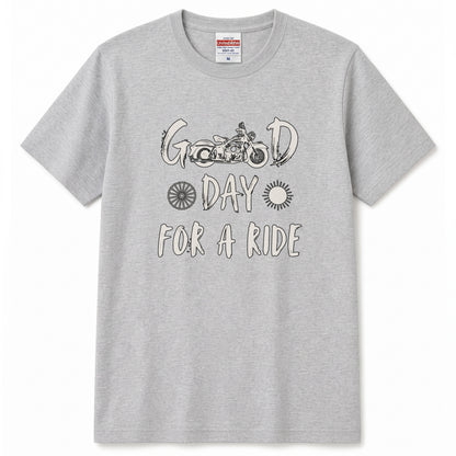 GOOD DAY FOR A RIDE | ビンテージ モーターサイクル 手書き風 グラフィック Tシャツ【バイク乗りの日常・ツーリング・オシャレ・ギフトに最適】