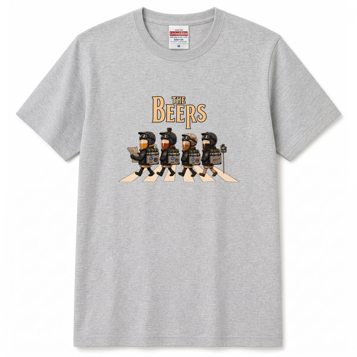 THE BEERS Adventure | ロングツーリング アドベンチャーバイク クラフトビール 横断歩道 パロディ Tシャツ【ライダー・バイク旅・父の日・イベント・プレゼントに最適】