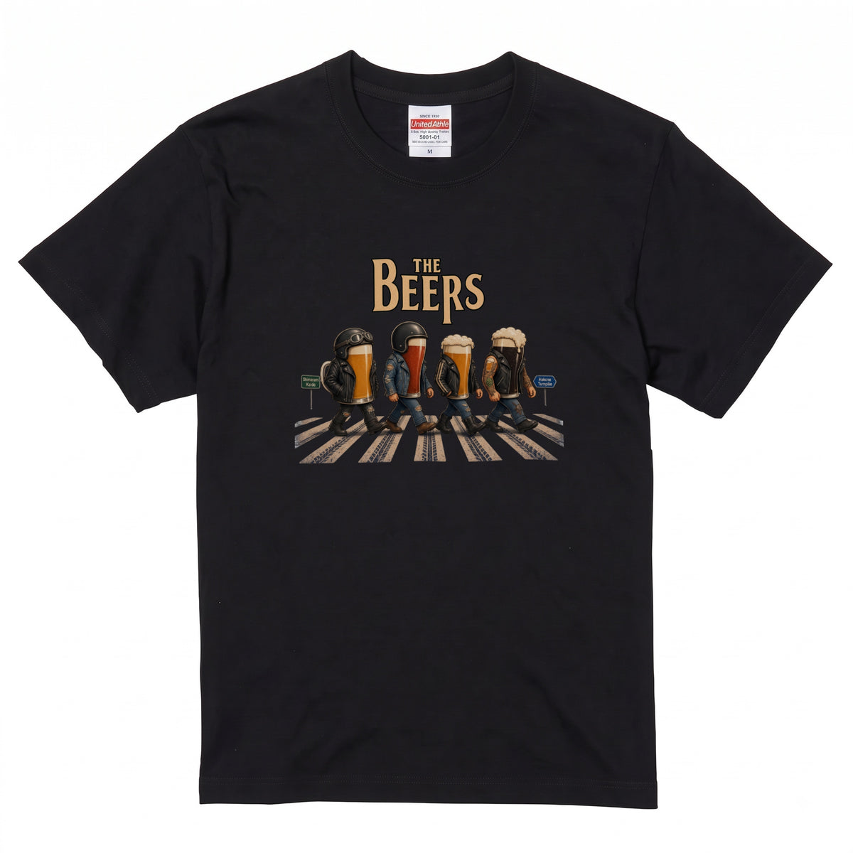 THE BEERS Neoclassic  | バイク 狂 クラフトビール 横断歩道 ゆるかわ パロディ Tシャツ【バイク好き・ライダー・父の日・イベント・プレゼントに最適】