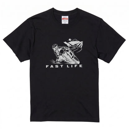 FAST LIFE | バイク 膝すり モーターサイクル マウンテンロード Tシャツ【バイク乗りの日常・峠・オシャレ・ギフトに最適】
