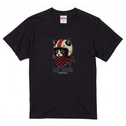 VINTAGE CAT RIDER | クラシック ヘルメット 猫グラフィック アメカジ モーターサイクル Tシャツ【バイカーファッション・普段着・ツーリング・ユニセックス・ギフトに最適】