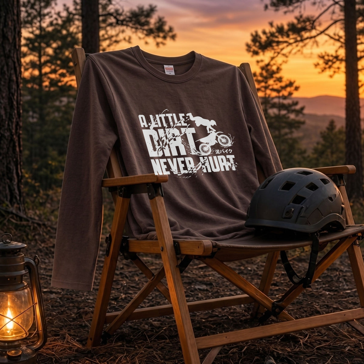 モトクロス オフロード バイク ロンT A LITTLE DIRT NEVER HURT 泥バイク 長袖 Tシャツ エンデューロ 林道 メンズ レディース バイク乗り ライダー ツーリング 服 ギフト