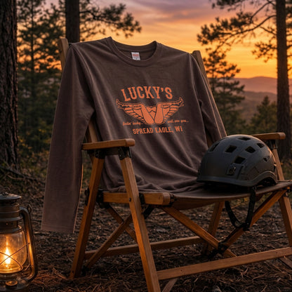 LUCKY'S CYCLES | レトロ アメリカン バイク ガレージ クラシック ロゴ 長袖Tシャツ【バイク好き・ツーリングウェア・普段着・プレゼントに最適】