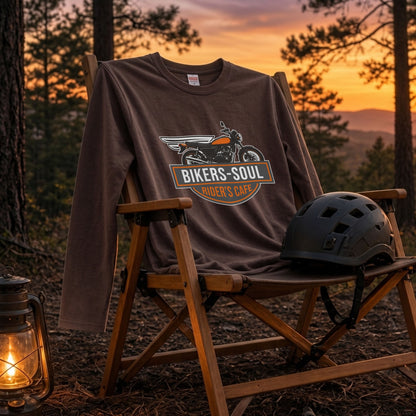 RIDER'S CAFE | ヴィンテージ バイク アメリカン ガレージ ロゴ イラスト 長袖Tシャツ【バイク好き・ツーリングウェア・普段着・プレゼントに最適】