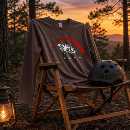 【サーキット＆SS好き必見】バイク タコメーター レッドゾーン ロングスリーブ Tシャツ 1N23456 ツーリング バイクウェア カジュアル ライダー ギフト