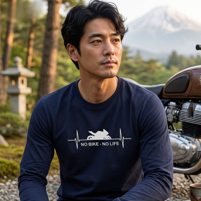 【バイク好き必見】NO BIKE NO LIFE 心拍数デザイン ロングスリーブ Tシャツ ツーリング モーターサイクル カジュアル ライダー ギフト