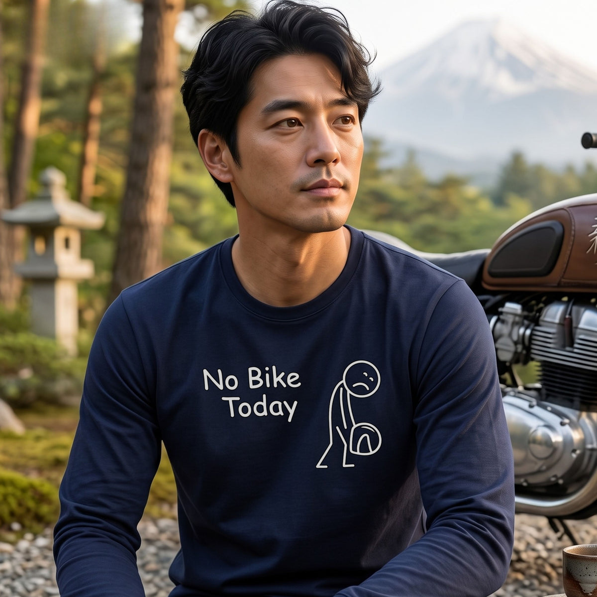 バイク おもしろ ロンT No Bike Today メッセージ イラスト 長袖 Tシャツ メンズ レディース バイク乗り ライダー 雨の日 ツーリング 服 ギフト