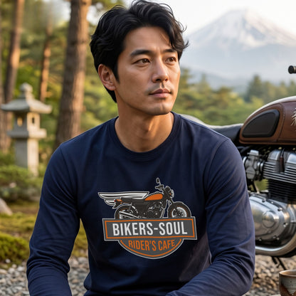 RIDER'S CAFE | ヴィンテージ バイク アメリカン ガレージ ロゴ イラスト 長袖Tシャツ【バイク好き・ツーリングウェア・普段着・プレゼントに最適】