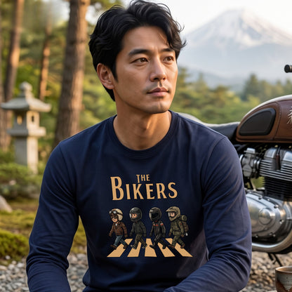 THE BIKERS CROSSING | ライダー仲間 横断歩道 イラスト おもしろ かわいい 長袖Tシャツ【バイク好き・ツーリングウェア・普段着・プレゼントに最適】