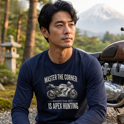 MASTER THE CORNER | モーターサイクル レーサー イラスト 英字ロゴ 長袖Tシャツ【バイク男子・バイク女子・ストリート・ギフト】