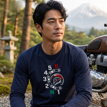 バイク シフトパターン ロンT ドライブチェーン タコメーター ヘルメット 1N23456 長袖 Tシャツ スーパースポーツ SS メンズ レディース バイク乗り ライダー ツーリング 服 ギフト