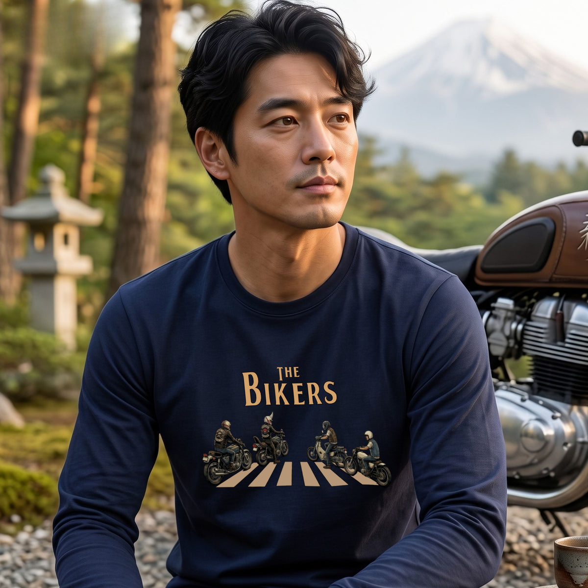 THE BIKERS RIDE | ライダー仲間 バイク走行 イラスト おもしろ かわいい 長袖Tシャツ【バイク好き・ツーリングウェア・普段着・プレゼントに最適】