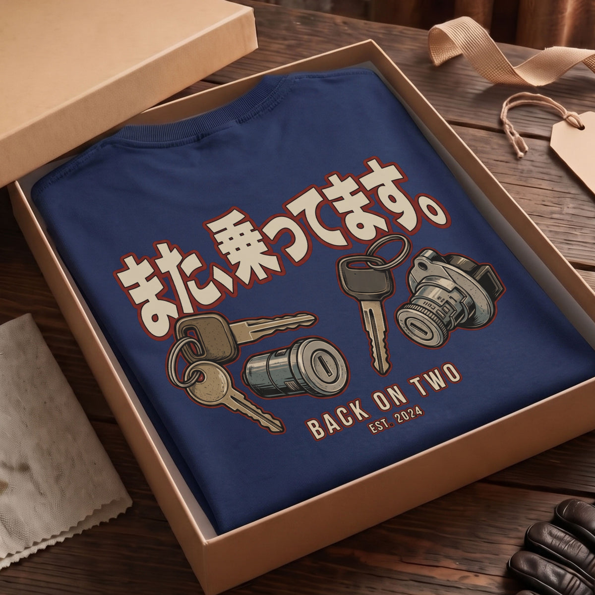 また、乗ってます。 BACK ON TWO バイク バックプリントTシャツ
