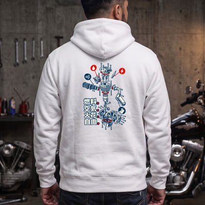 燃料。空気。火花。自由。 バイク パーカー ｜バックプリント