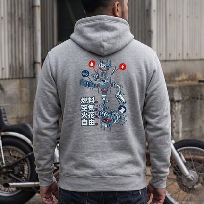 燃料。空気。火花。自由。 バイク パーカー ｜バックプリント