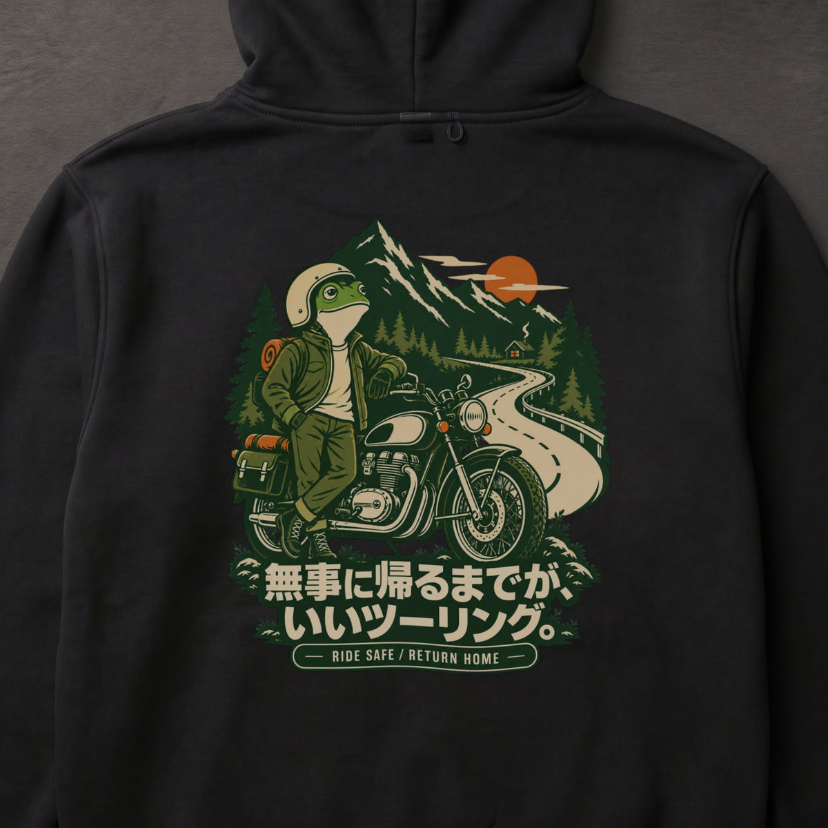 無事に帰るまでが、いいツーリング。 バイク パーカー ｜バックプリント