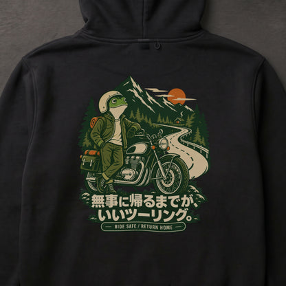 無事に帰るまでが、いいツーリング。 バイク パーカー ｜バックプリント