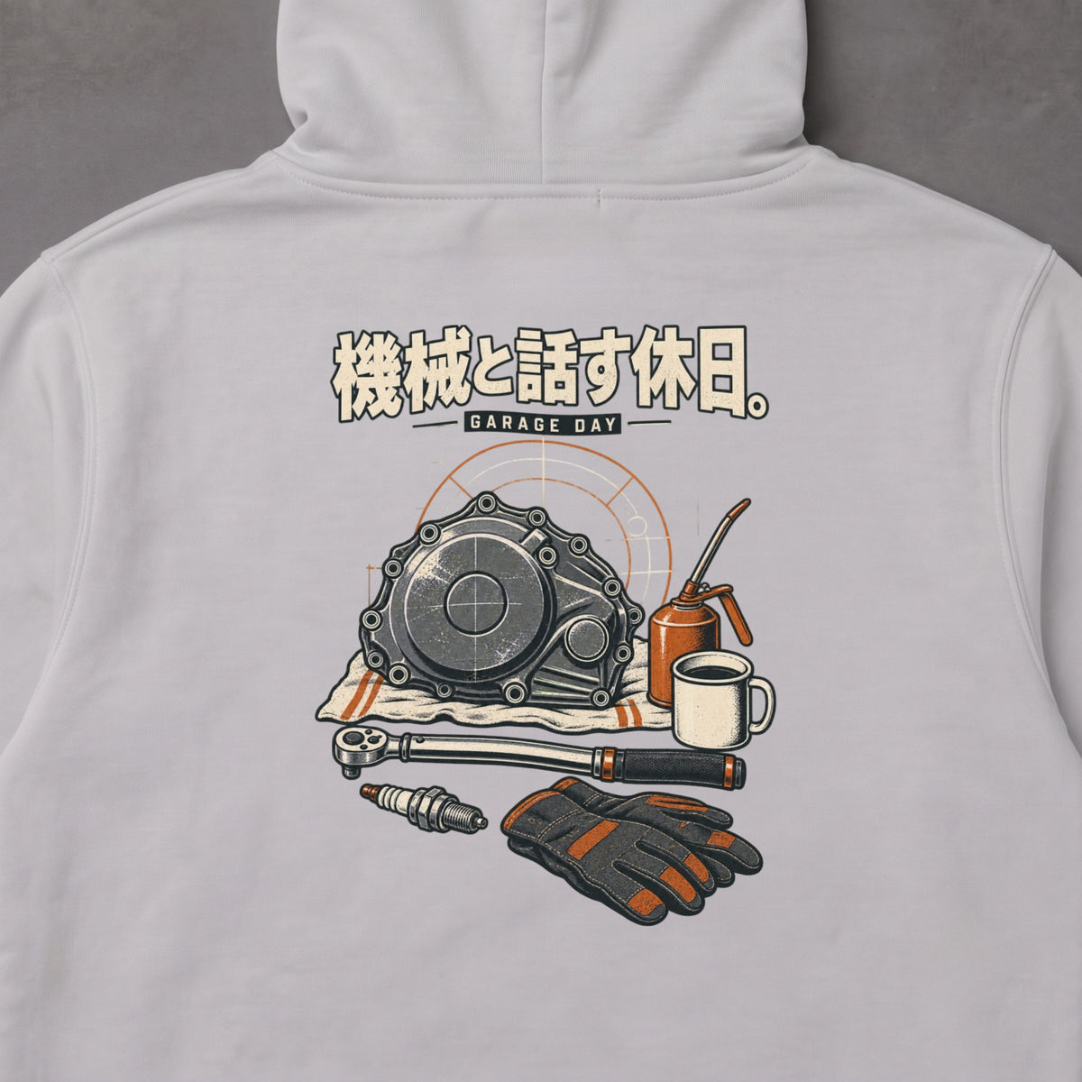 機械と話す休日。 バイク パーカー ｜バックプリント
