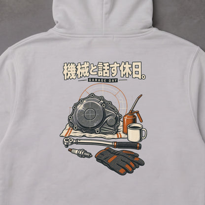 機械と話す休日。 バイク パーカー ｜バックプリント