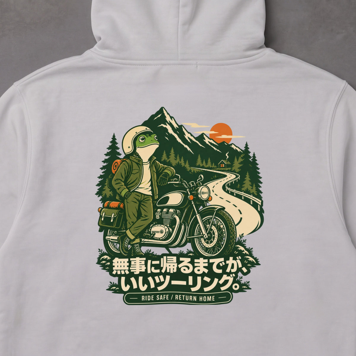 無事に帰るまでが、いいツーリング。 バイク パーカー ｜バックプリント