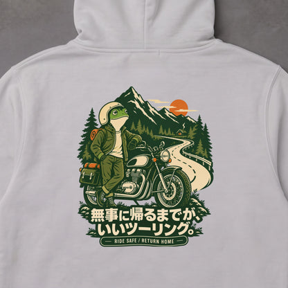 無事に帰るまでが、いいツーリング。 バイク パーカー ｜バックプリント