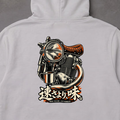 速さより、味。 バイク パーカー ｜バックプリント