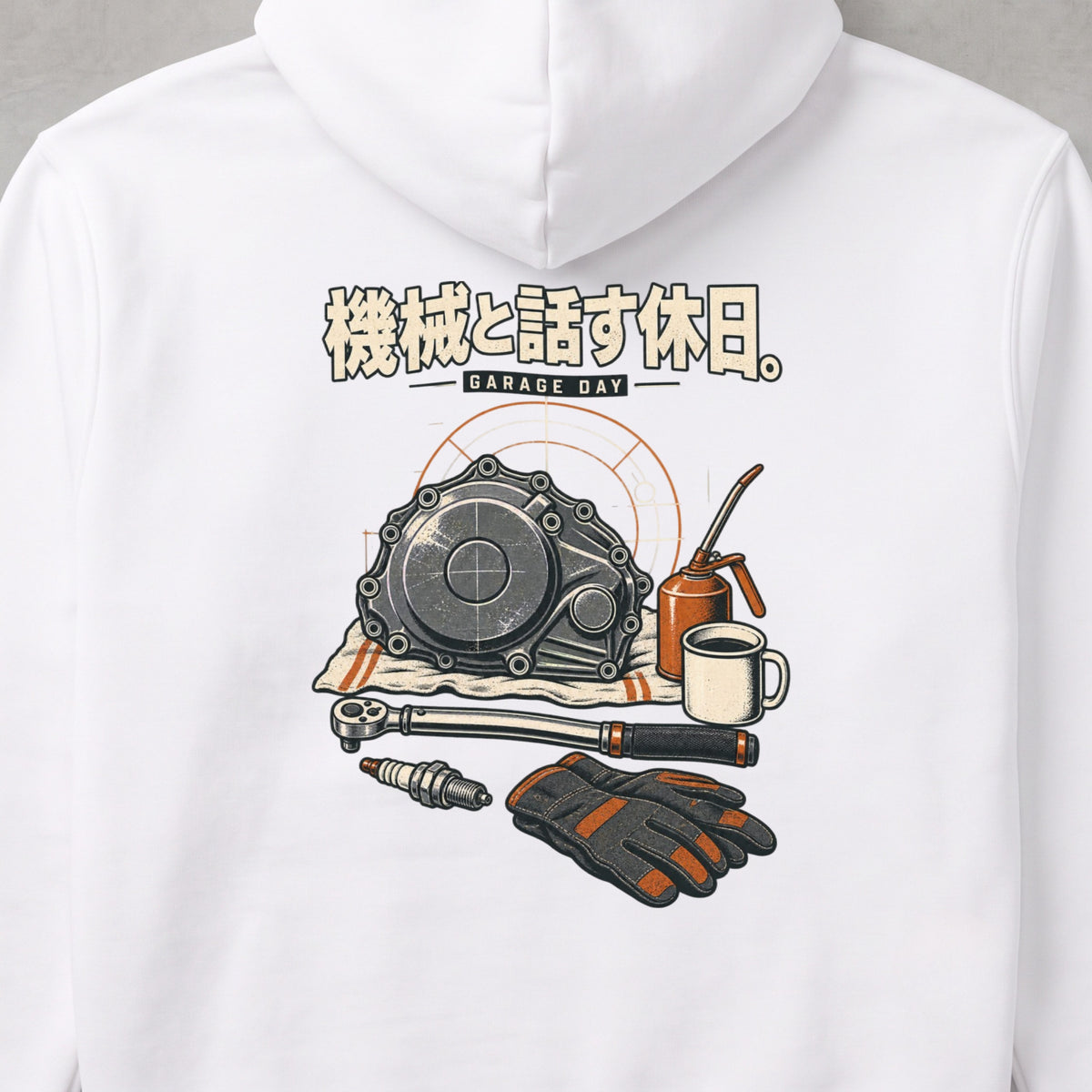 機械と話す休日。 バイク パーカー ｜バックプリント