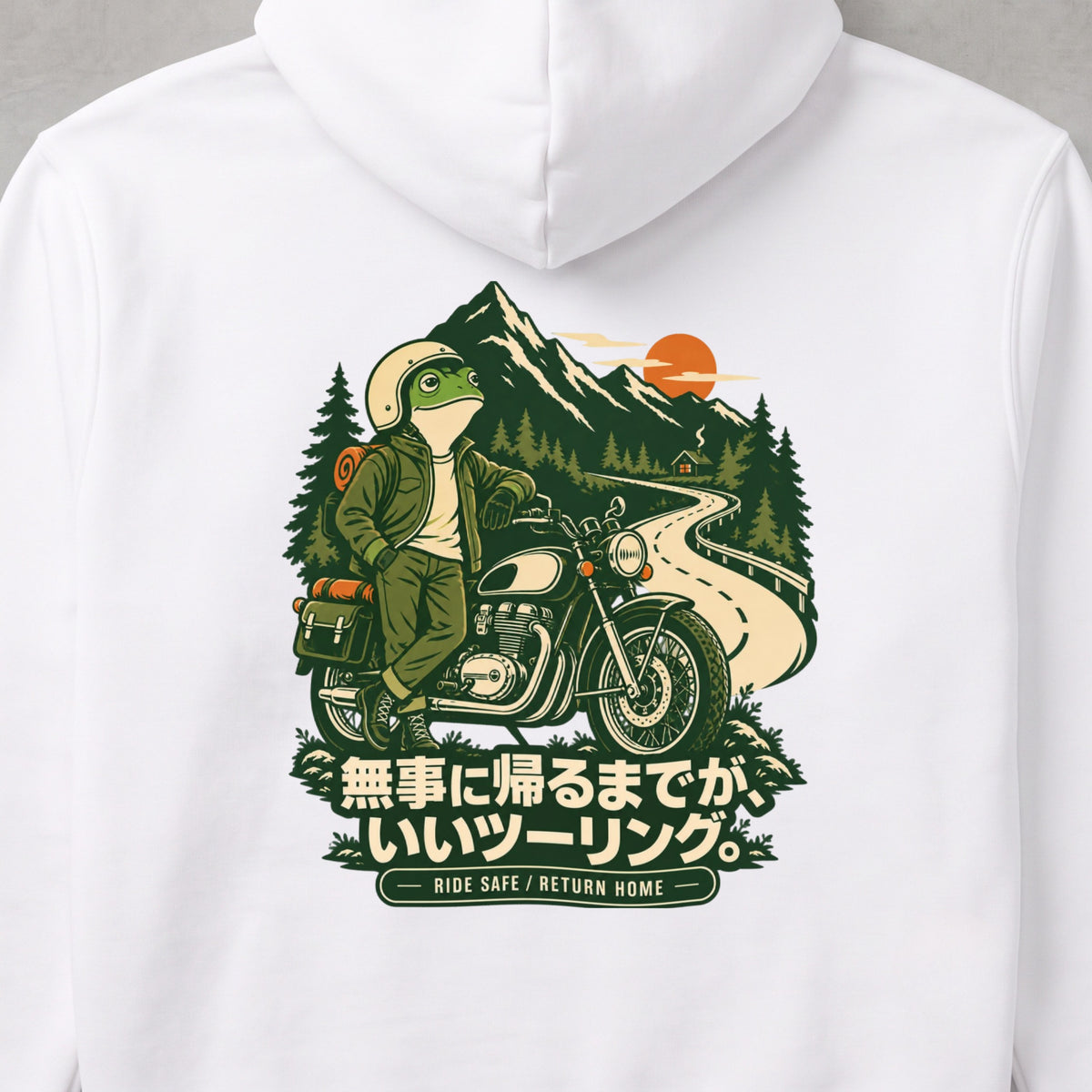 無事に帰るまでが、いいツーリング。 バイク パーカー ｜バックプリント