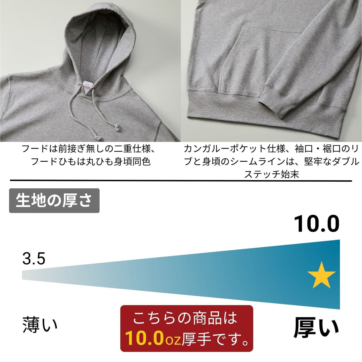 パーカー サイズチャート