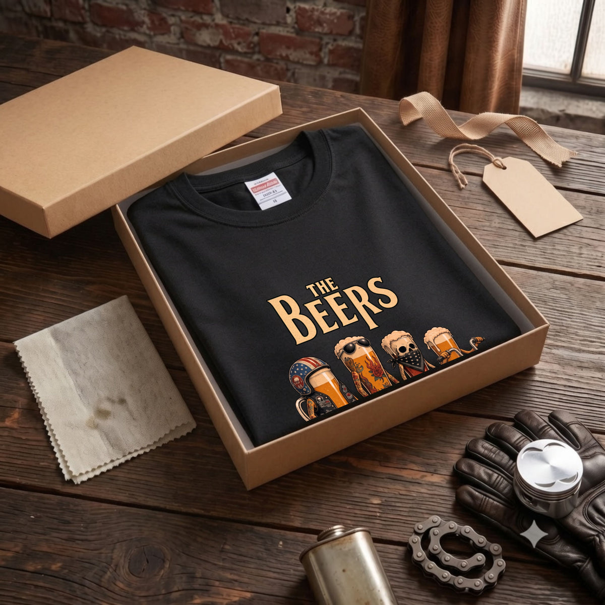 THE BEERS CHOPPER | アメリカンバイク チョッパー クラフトビール 横断歩道 筆文字 パロディ Tシャツ【ライダー・ハーレー乗り・父の日・プレゼントに最適】