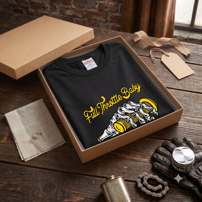 FULL THROTTLE | スケルトン ハンド アクセル グラフィック Tシャツ【バイク乗りの日常・カスタム・オシャレ・ギフトに最適】