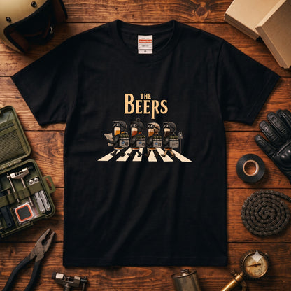 THE BEERS Adventure | ロングツーリング アドベンチャーバイク クラフトビール 横断歩道 パロディ Tシャツ【ライダー・バイク旅・父の日・イベント・プレゼントに最適】
