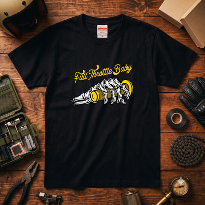 FULL THROTTLE | スケルトン ハンド アクセル グラフィック Tシャツ【バイク乗りの日常・カスタム・オシャレ・ギフトに最適】