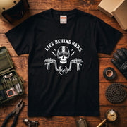 LIFE BEHIND BARS | レトロ スカル ハンドルバー ライダース Tシャツ【バイク乗りの日常・カスタム・オシャレ・ギフトに最適】