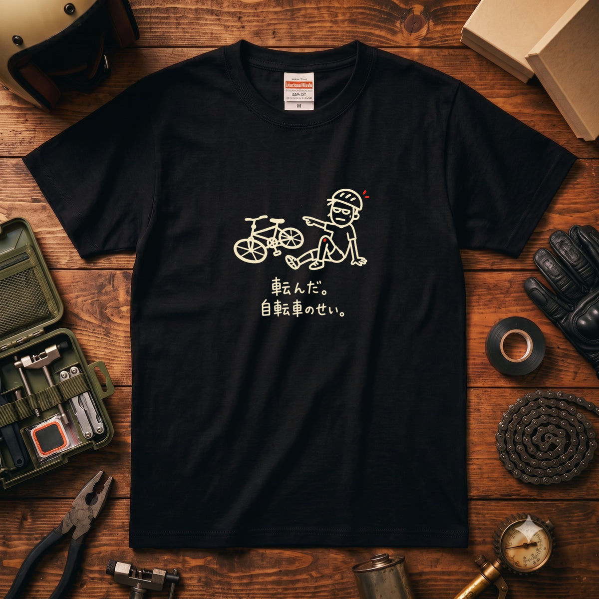 IT'S THE BIKE'S FAULT | 自転車 クラッシュ ユーモアグラフィック カジュアル Tシャツ【サイクルウェア・普段着・ツーリング・ユニセックス・ギフトに最適】