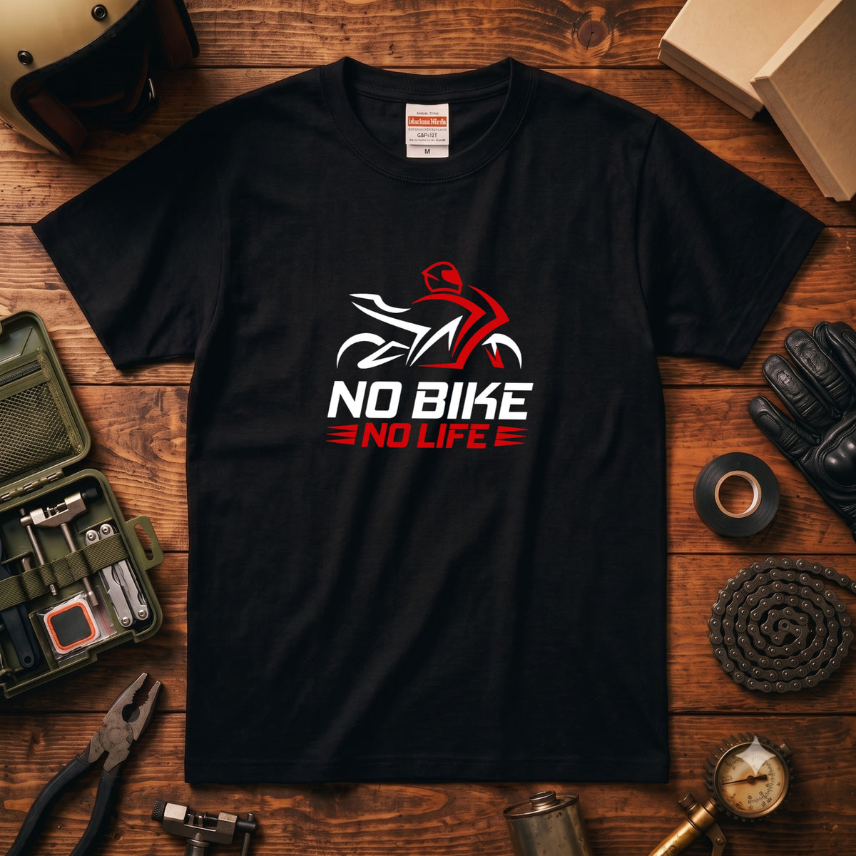 NO BIKE NO LIFE | バイクシルエット スタイリッシュ グラフィック Tシャツ【バイク乗りの日常・サーキット・オシャレ・ギフトに最適】