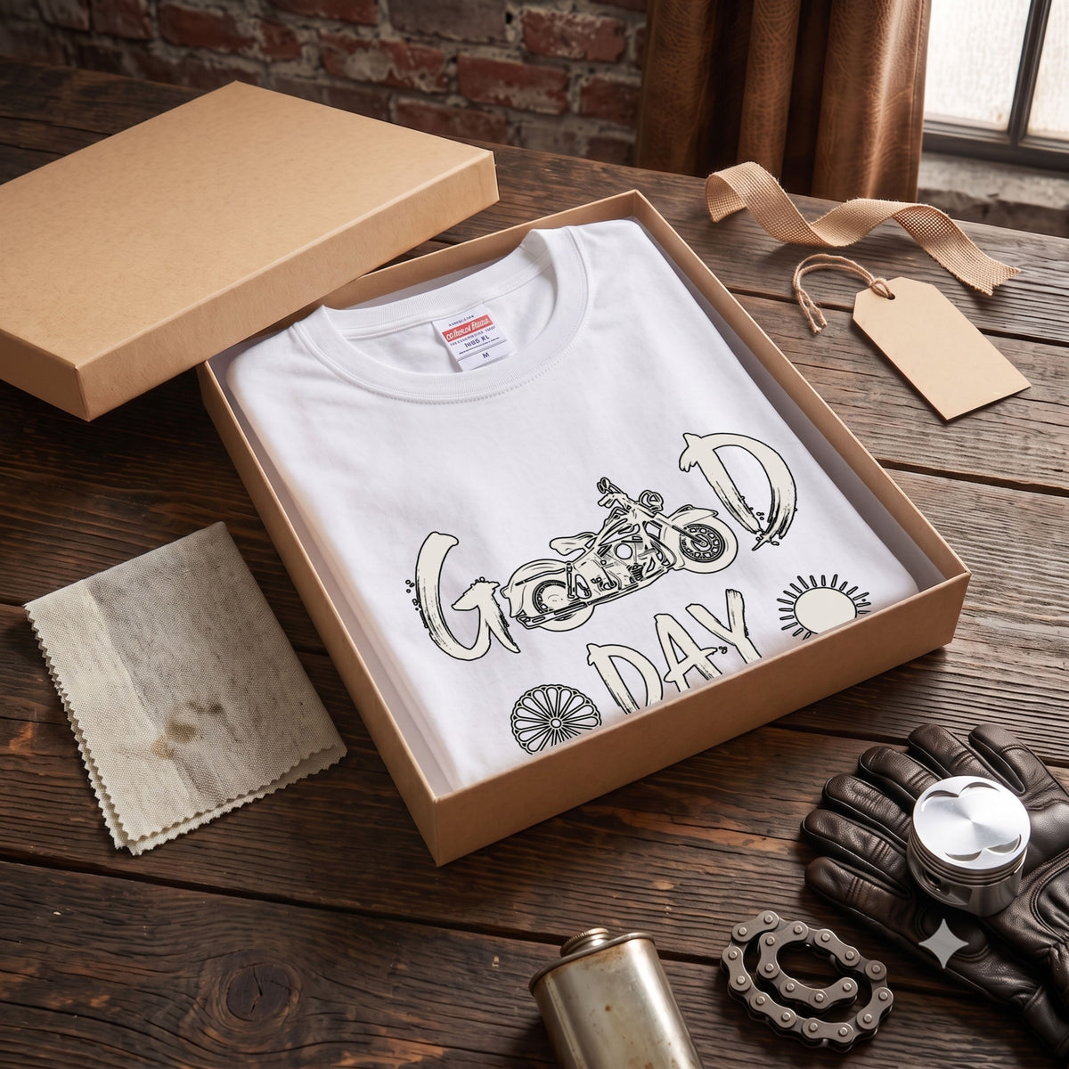 GOOD DAY FOR A RIDE | ビンテージ モーターサイクル 手書き風 グラフィック Tシャツ【バイク乗りの日常・ツーリング・オシャレ・ギフトに最適】