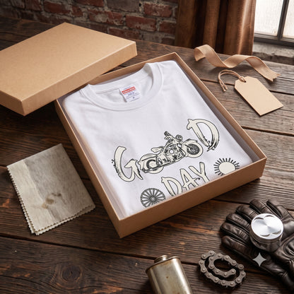 GOOD DAY FOR A RIDE | ビンテージ モーターサイクル 手書き風 グラフィック Tシャツ【バイク乗りの日常・ツーリング・オシャレ・ギフトに最適】