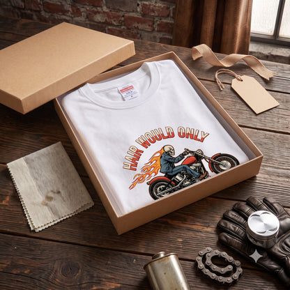 HAIR WOULD ONLY SLOW ME DOWN | スカル バイカー アメリカンバイク 骸骨 パロディ Tシャツ【バイク好き・ハーレー・おもしろ・誕生日ギフトに最適】
